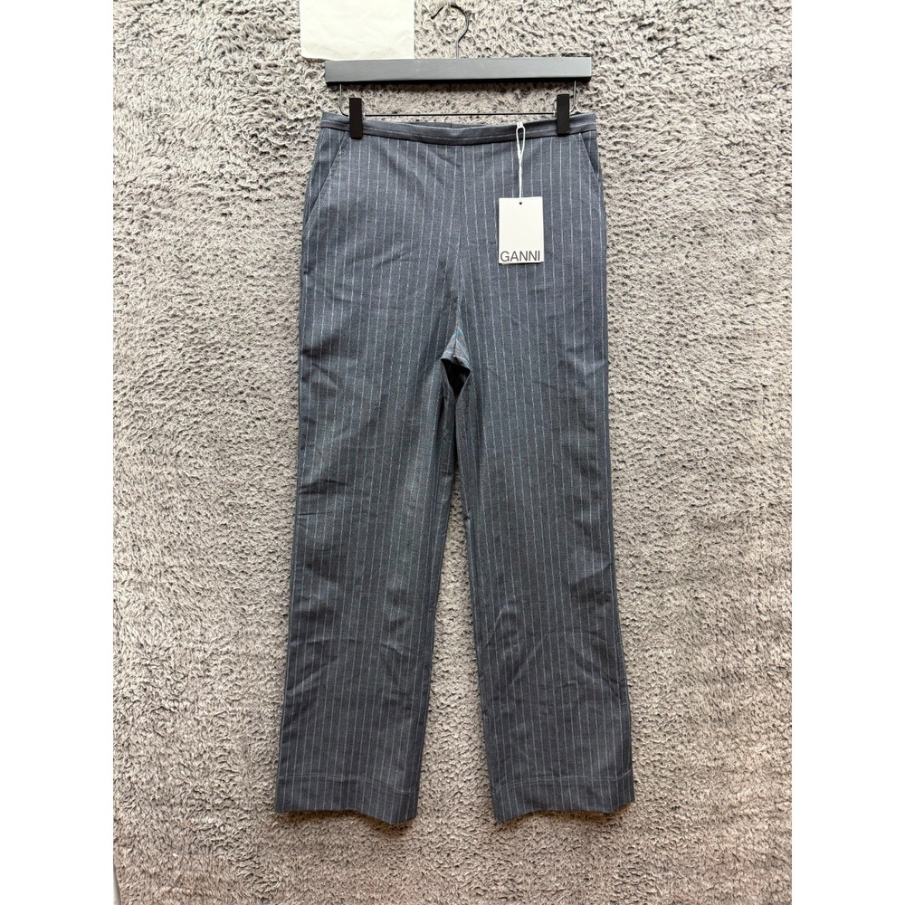 NWT Ganni High Rise Wide-Leg Trousers & String Top Set Gray Pinstripe Size 36